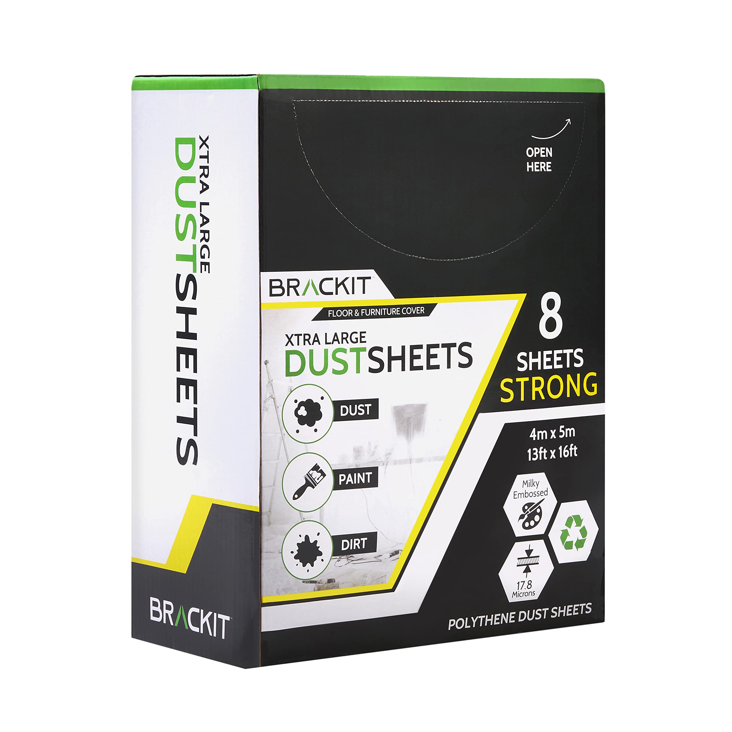 Brackit 8 Pack Extra Large Plastic Dust Sheets for Painting – 5 x 4m