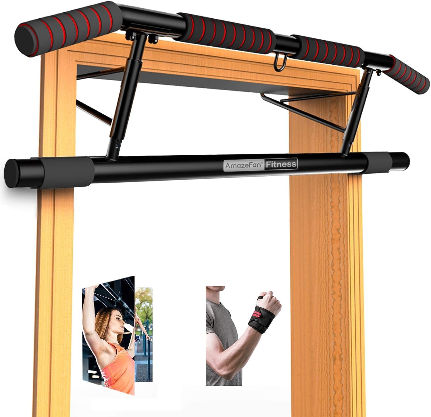 AmazeFan Pull Up Bar for Doorway – Ergonomic Multi-Grip Home Gym Frame
