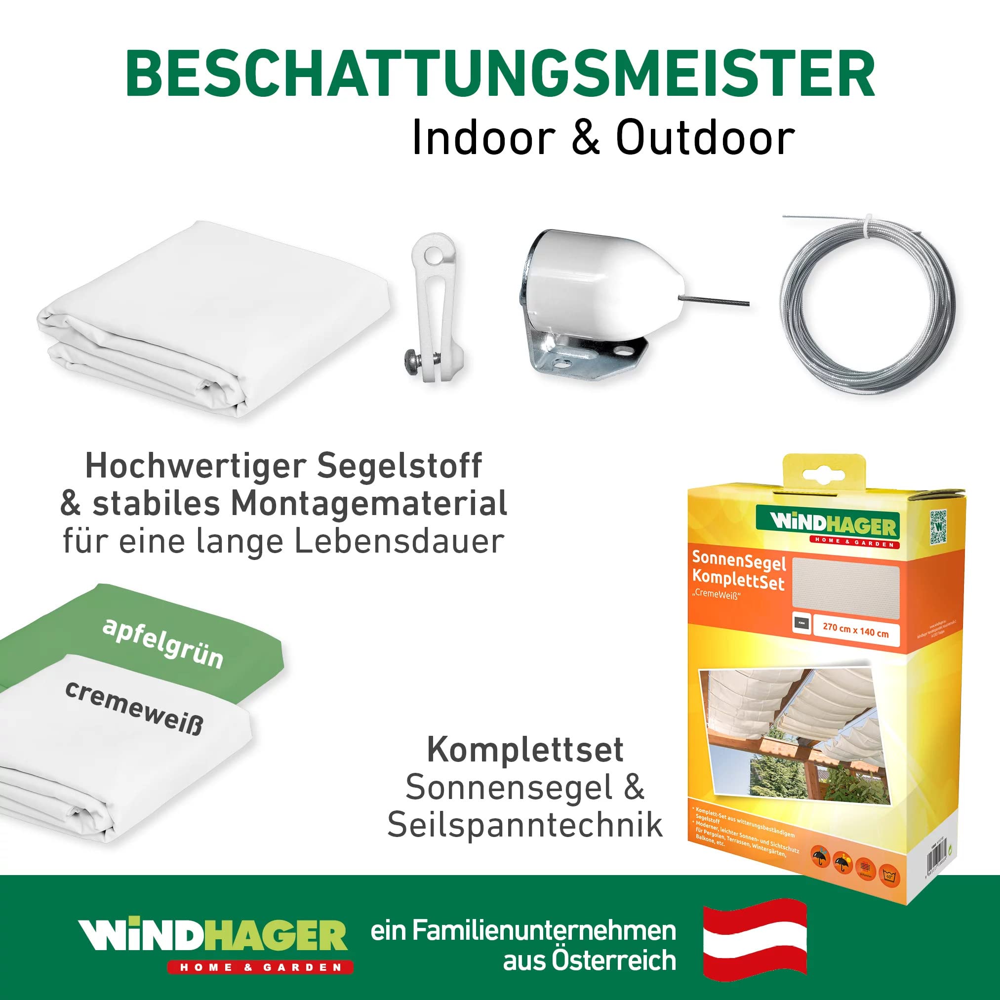 Windhager Tarp Cable Tensioning Set – 270x140cm Cream Sun Shade Sail