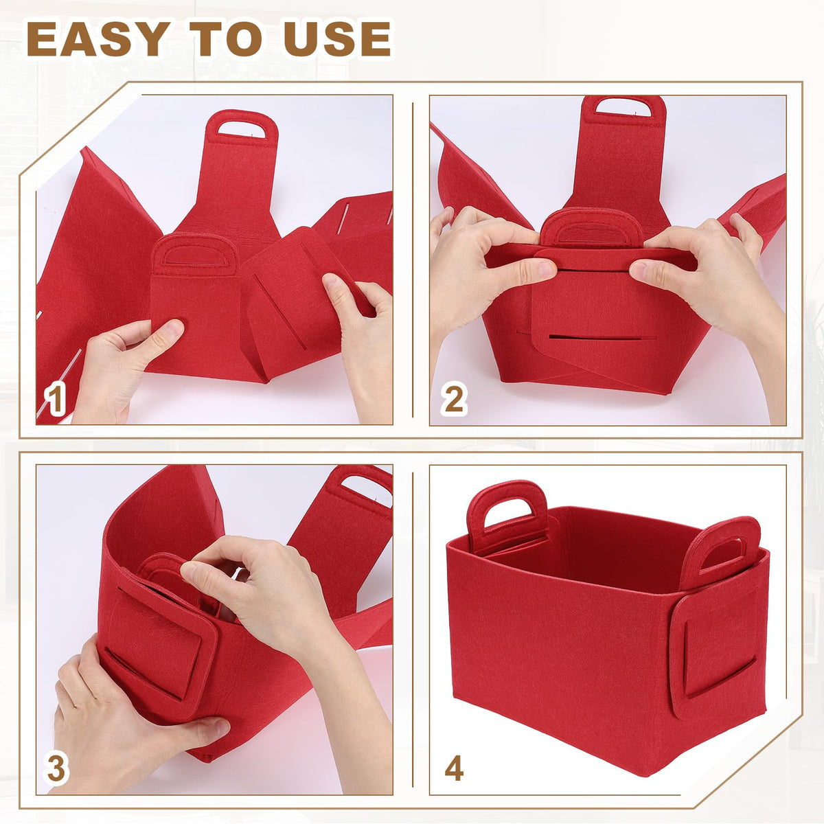 sourcing map Felt Storage Bin, 28 x 18 x 15cm Foldable Organizer Basket with Handles - image 5