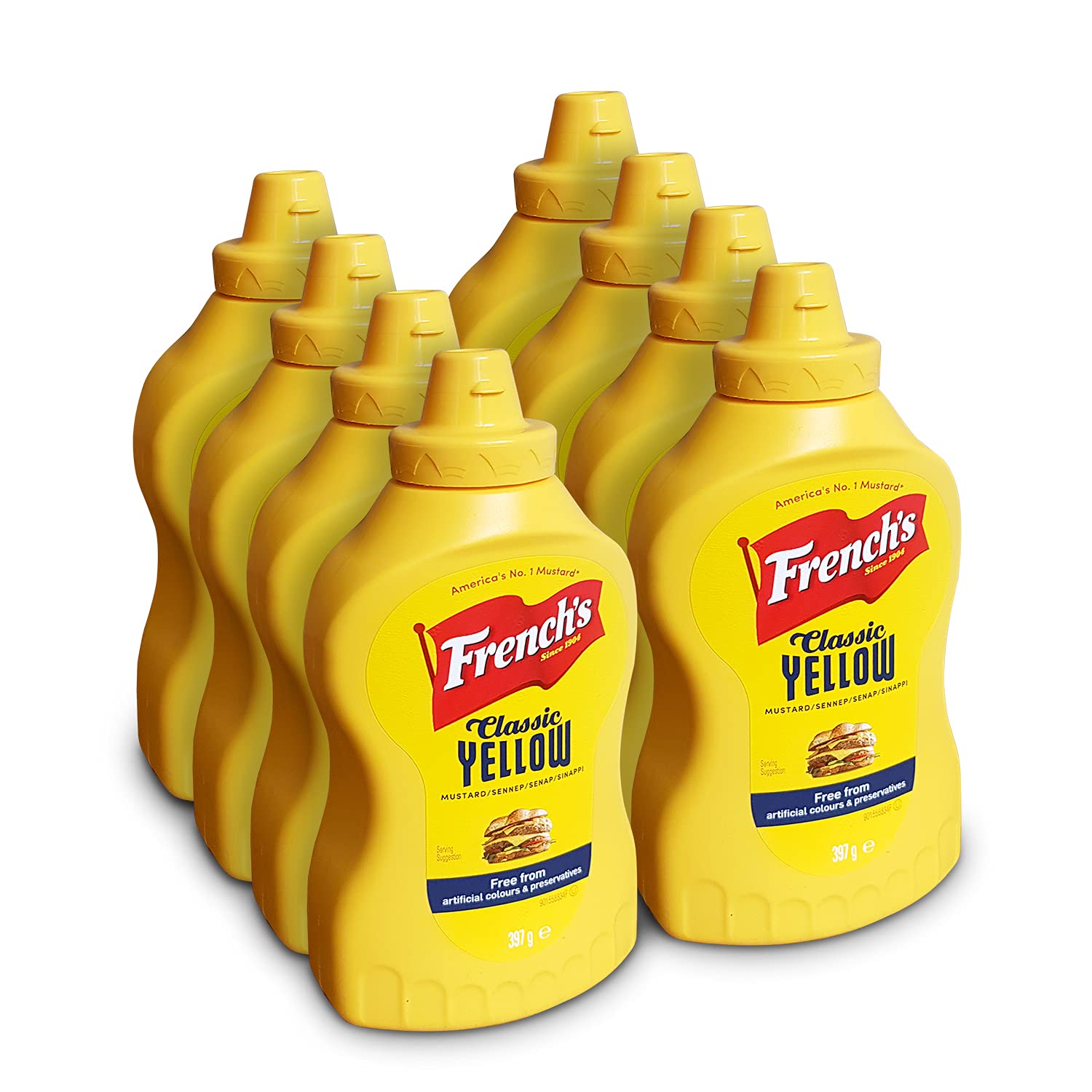 French's Classic Yellow Mustard – Stone Ground Tangy Sauce – 397g (Pack of 8)