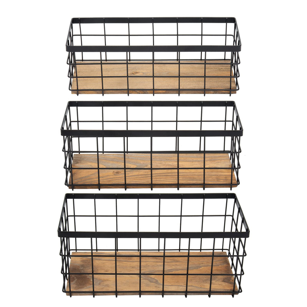 TIEYIPIN Farmhouse Decor Metal Wire Storage Baskets, Wood Base Containers Organizing Basket Caddy Bin for Kitchen Cabinets, Bathroom, Pantry, Garage - image 1