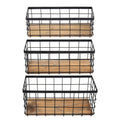 TIEYIPIN Farmhouse Decor Metal Wire Storage Baskets, Wood Base Containers Organizing Basket Caddy Bin for Kitchen Cabinets, Bathroom, Pantry, Garage - image 1