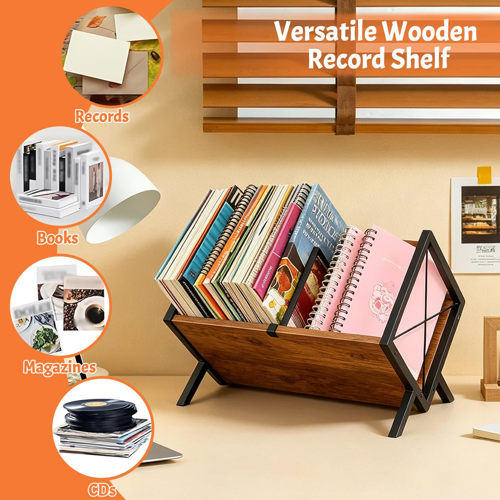24LP Vinyl Record Storage Rack, Wood & Iron Rack with Adjustable Divider - image 5