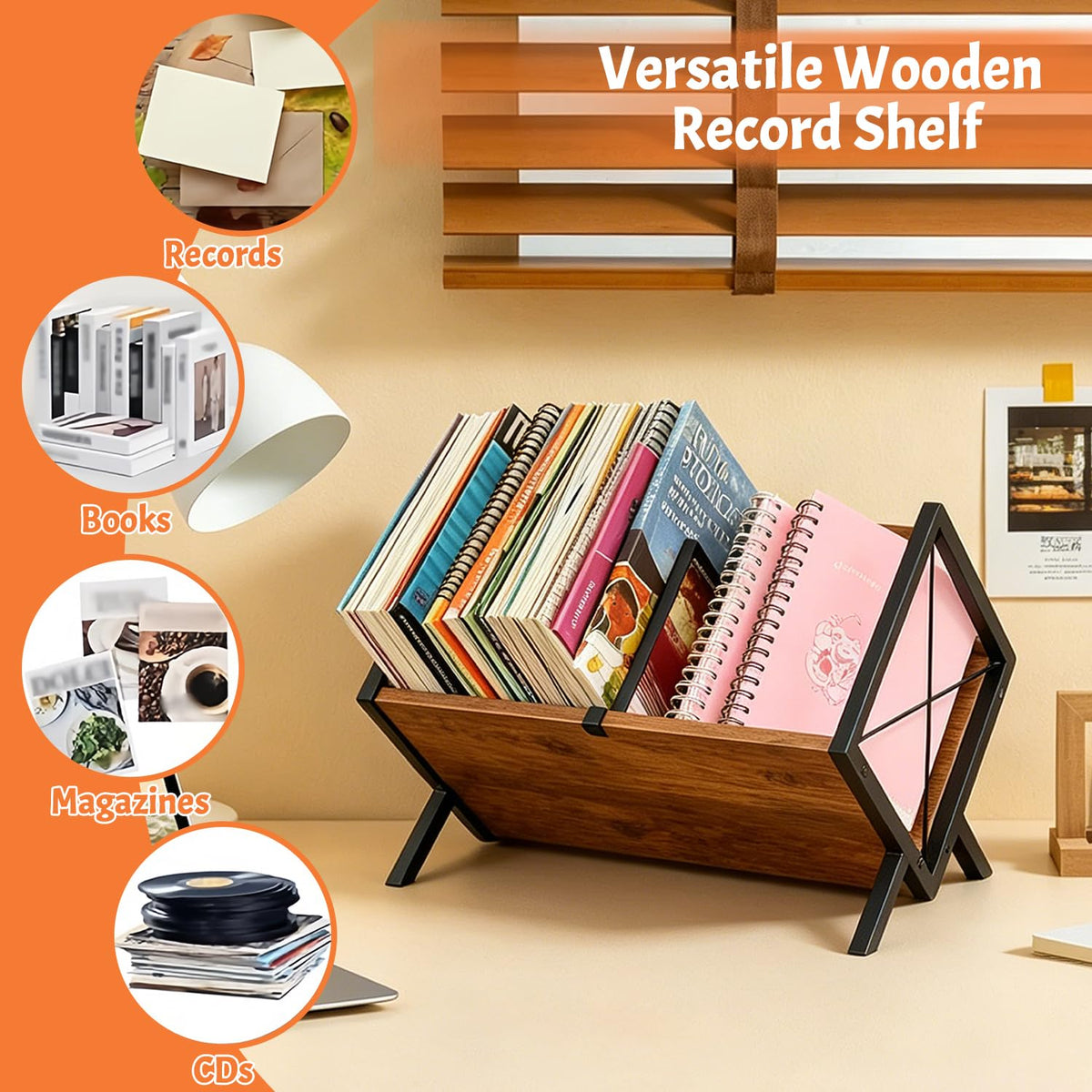 24LP Vinyl Record Storage Rack, Wood & Iron Rack with Adjustable Divider - image 5