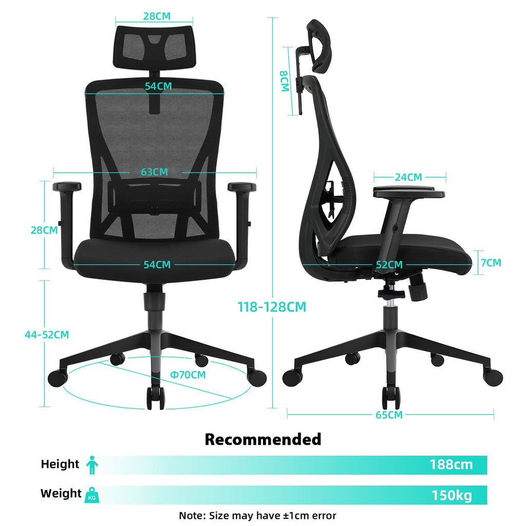 Durrafy Ergonomic Office Chair, Desk Chair with Adjustable Lumbar Headrest and Armrest, Office Chairs Support up to 150 kg - image 2