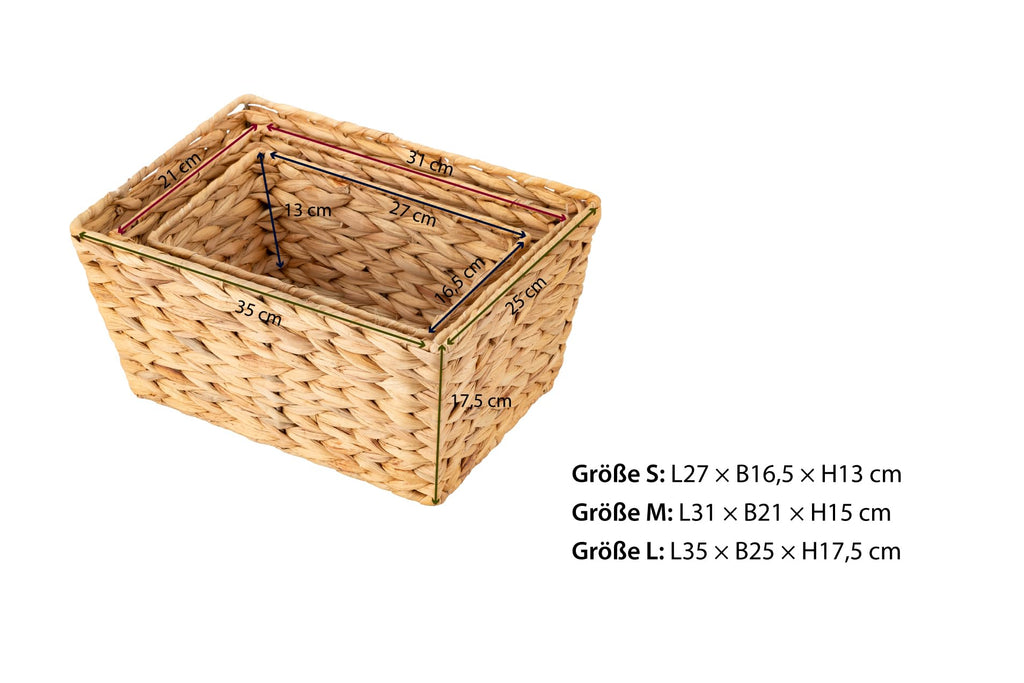 ECHTWERK Set of 3 Water Hyacinth Storage Baskets, Rectangular, Natural, Woven Baskets in S/M/L, Stackable for Bathroom, Office & Living Room - image 4