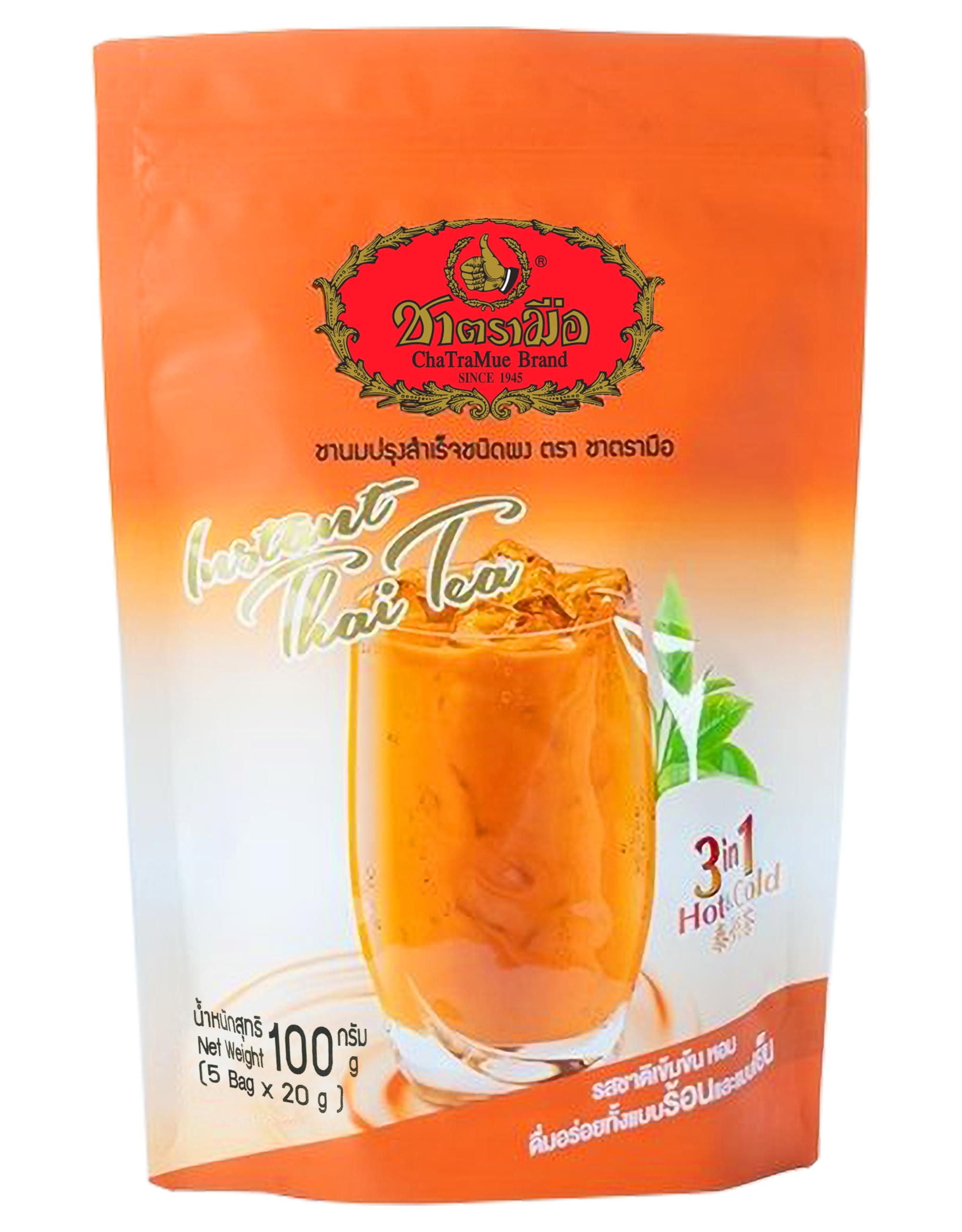 Cha Tra Mue 3-in-1 Instant Thai Iced Tea Mix with Milk - 5 x 20g