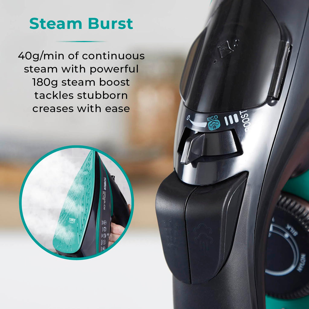 Tower CeraGlide 3100W Steam Iron with Ceramic Soleplate – Black & Teal