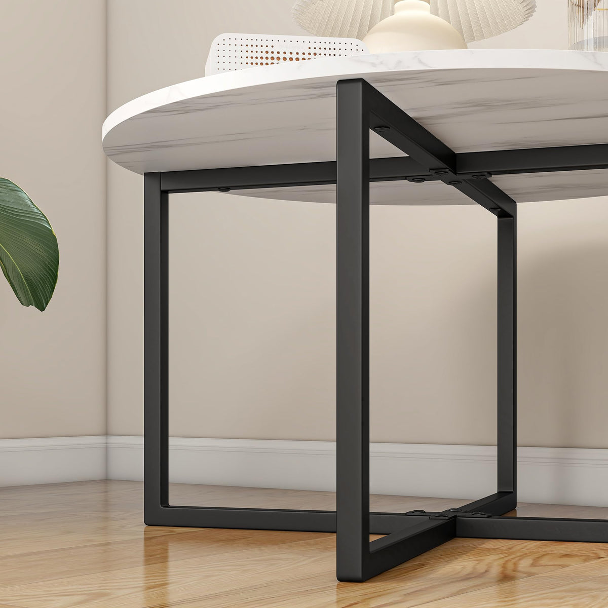 BOFENG Round Coffee Table Tea Table End Table Sofa Table for Living Room with Metal Legs,Black+White - image 5