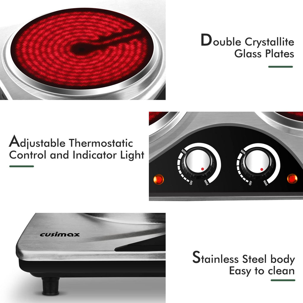 CUSIMAX Double Infrared Hot Plate | 2100W Portable Electric Hob Cooktop