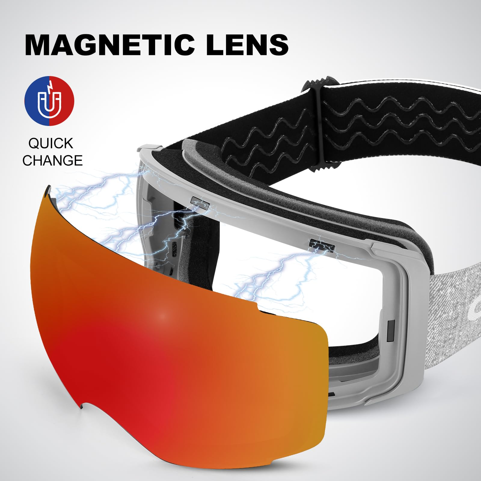 Odoland OTG Ski Goggles Set | Frameless Magnetic Interchangeable Lens