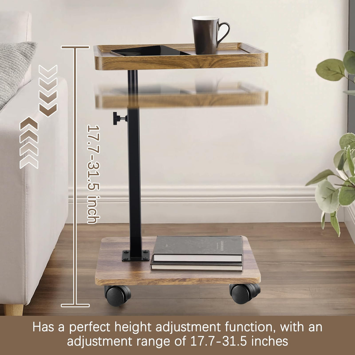 Turmegtt Adjustable Side Table C Shaped Side Table with Wheels - image 4