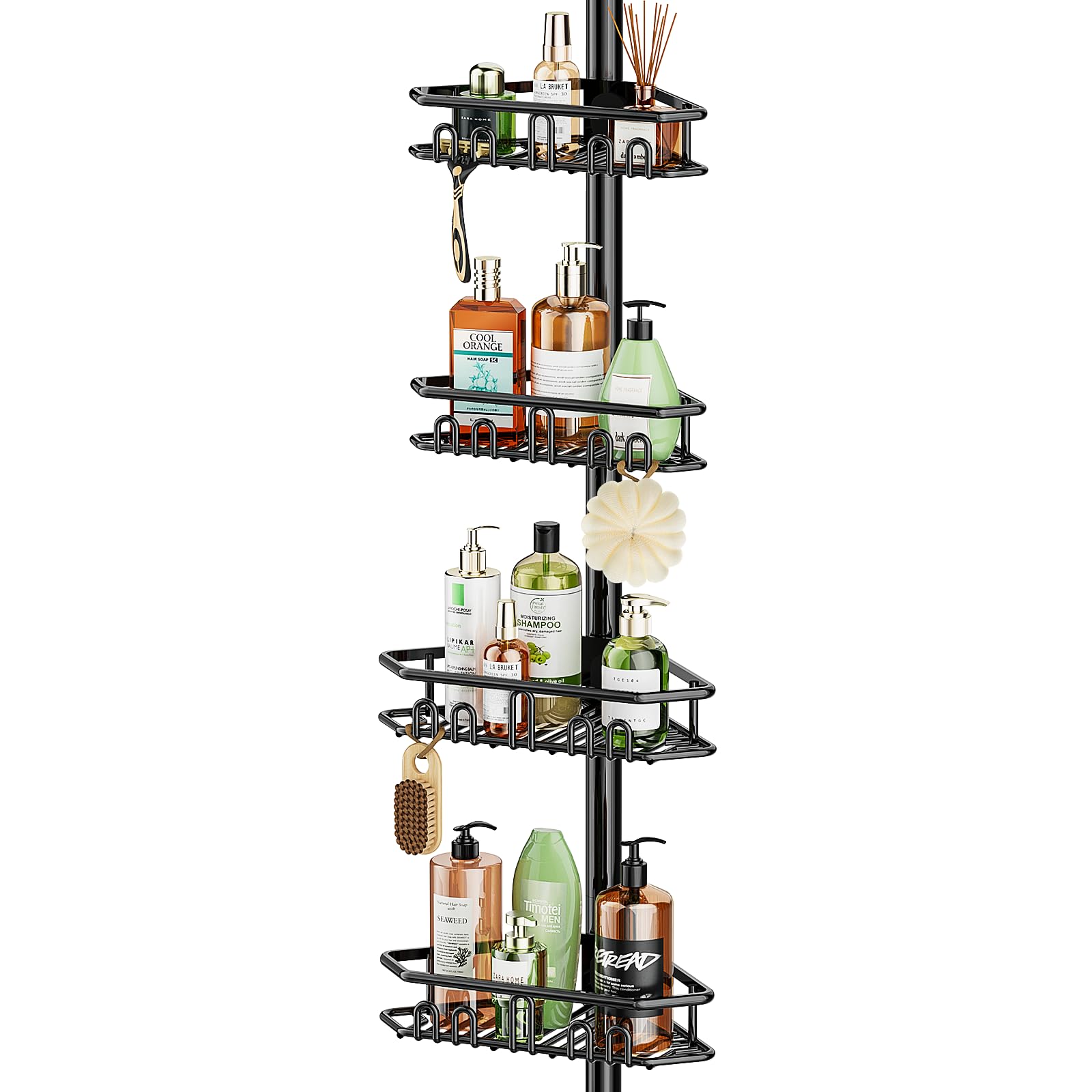 Mutool Telescopic Shower Caddy – 4-Tier Adjustable Corner Shelf, Black