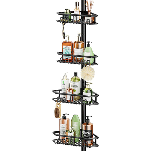 Mutool Telescopic Shower Caddy – 4-Tier Adjustable Corner Shelf, Black