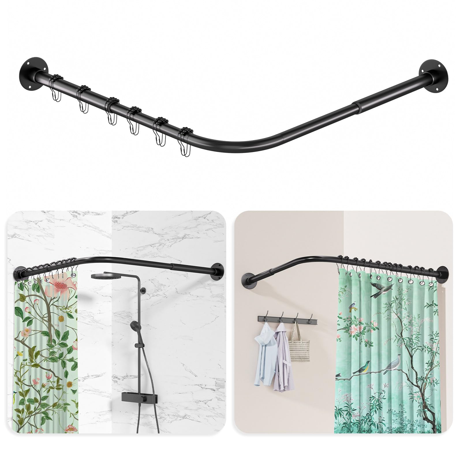 Jolof Store L-Shaped Corner Shower Curtain Rod – Matte Black Stainless Steel