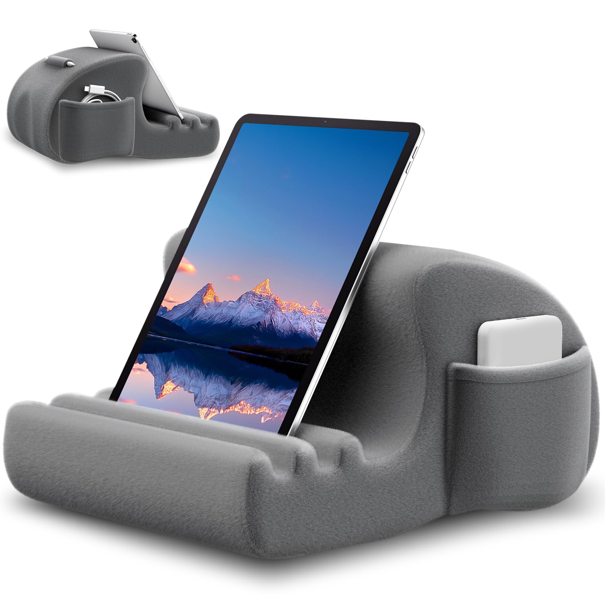 CreaDream Tablet Pillow Stand – 3 Viewing Angles for Bed & Desk, Grey