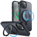 JETech iPhone 15 MagSafe Case – 360° Rotatable Ring Stand Cover (Black)