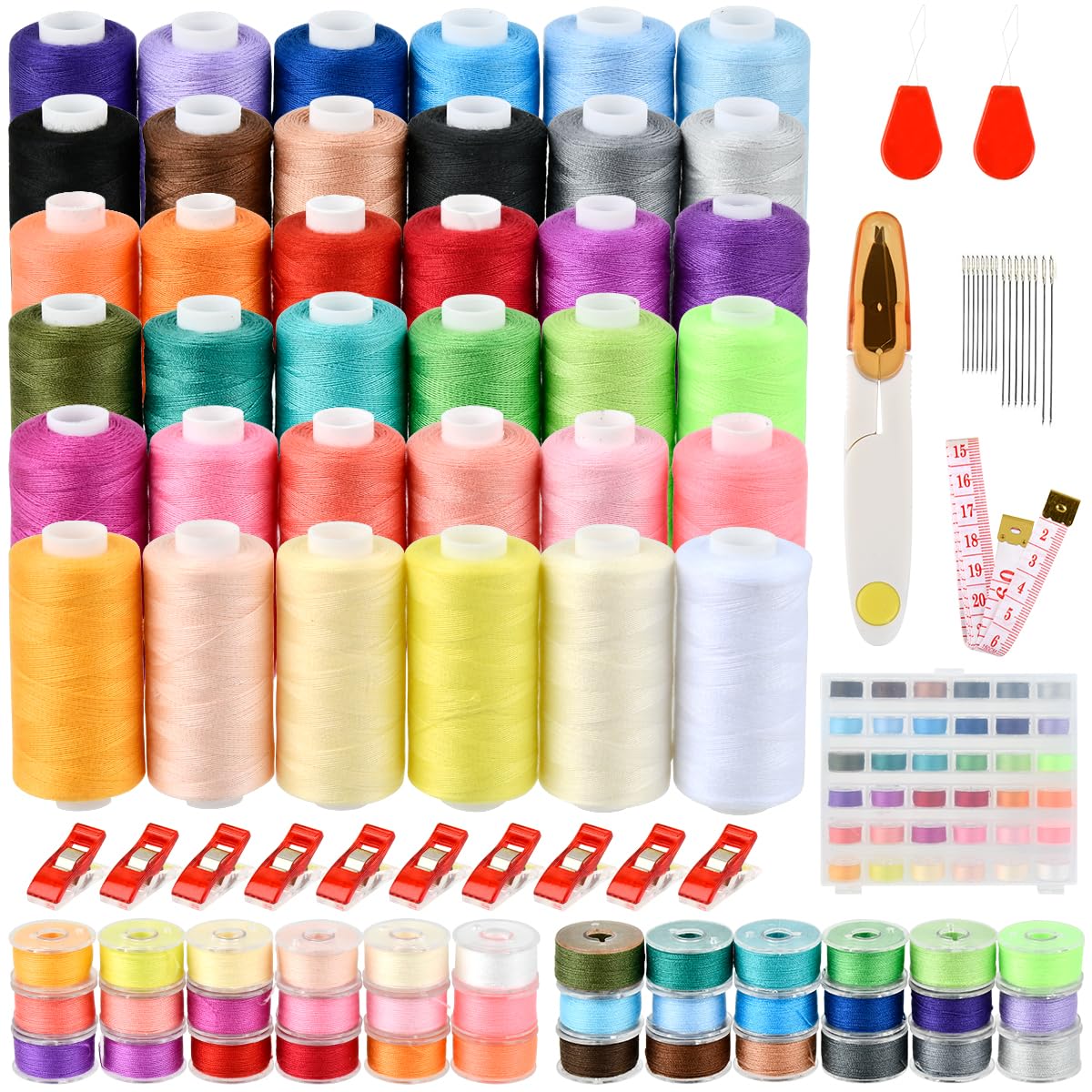 103PCS Polyester Sewing Thread Set | 36 Colors & Prewound Bobbins