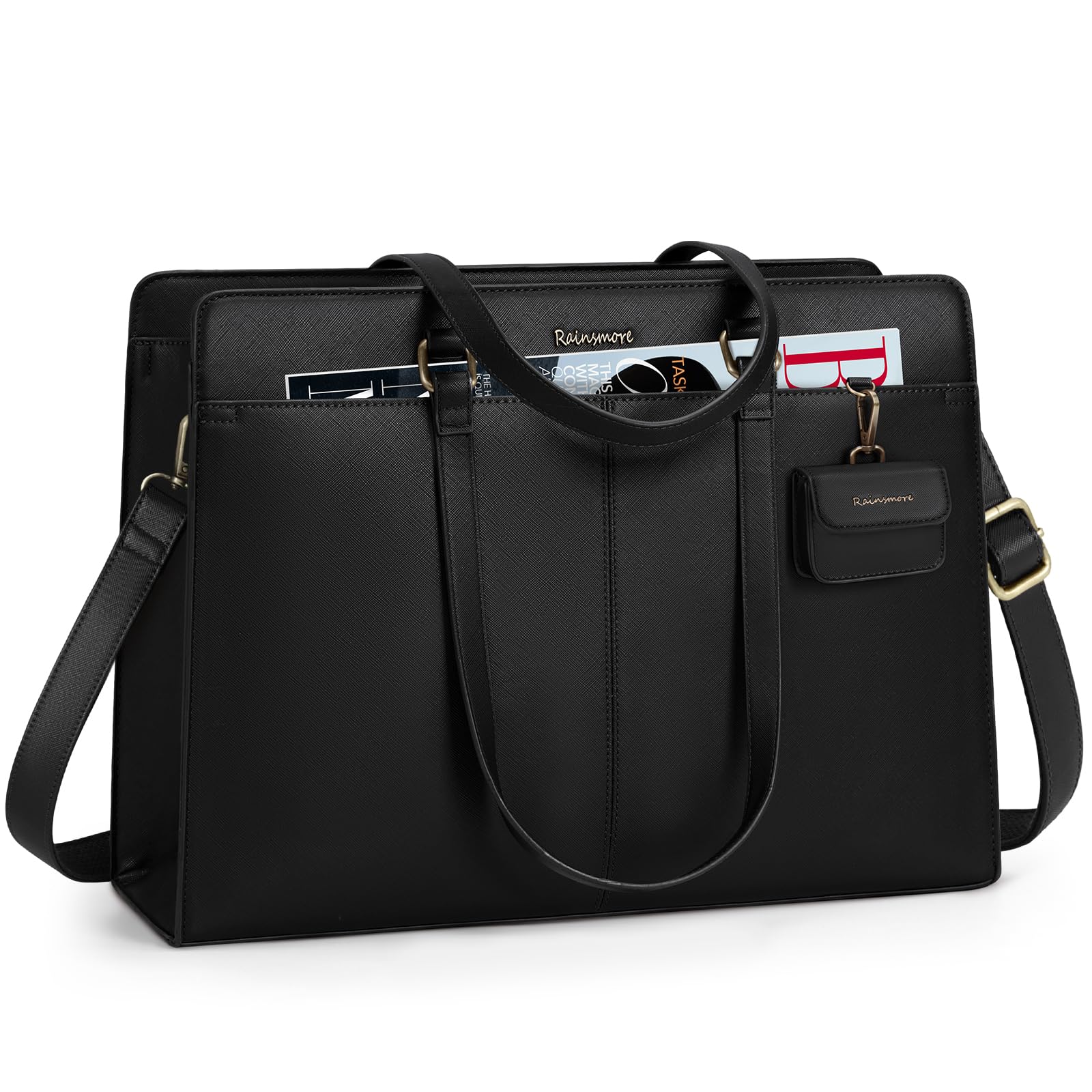 RAINSMORE 15.6 Inch Laptop Bag for Women – Waterproof PU Leather Tote