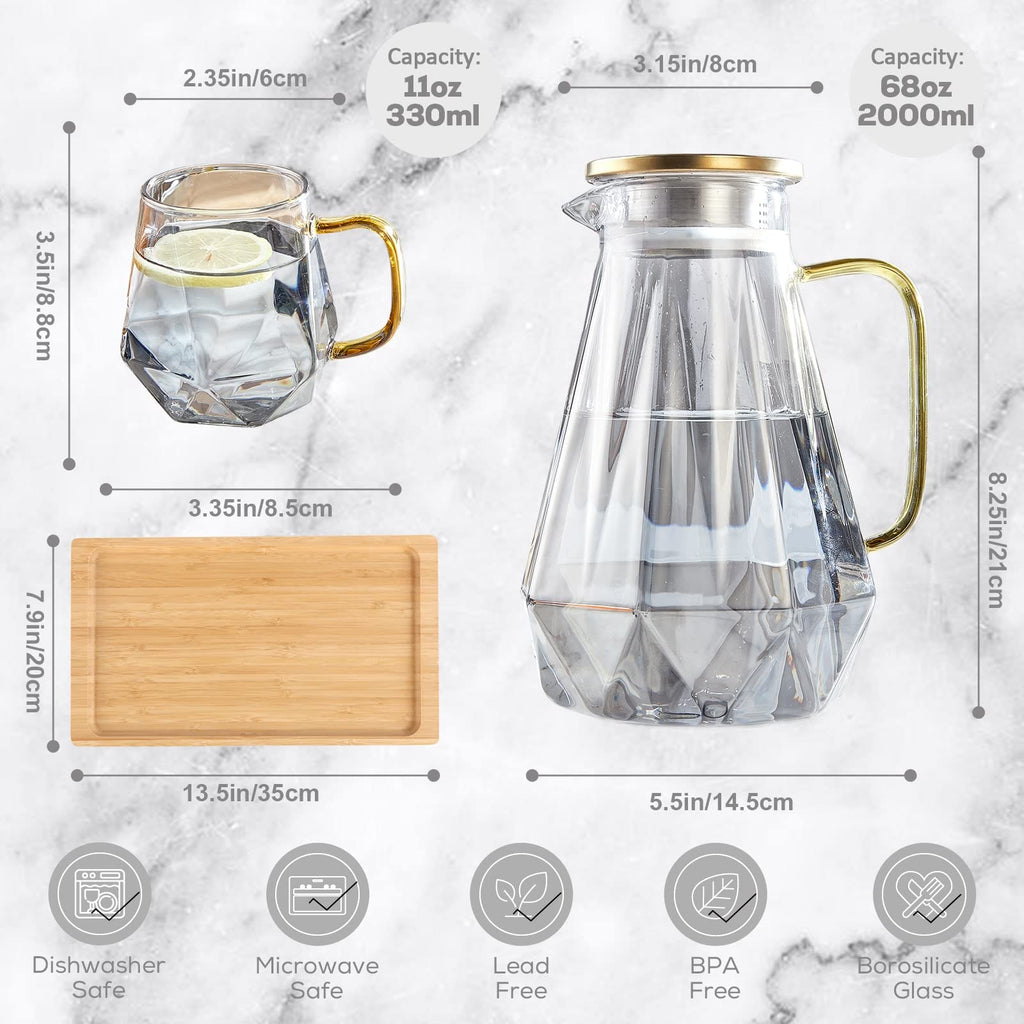 DUJUST Black Diamond Glass Pitcher Set | 6-Piece Borosilicate Carafe