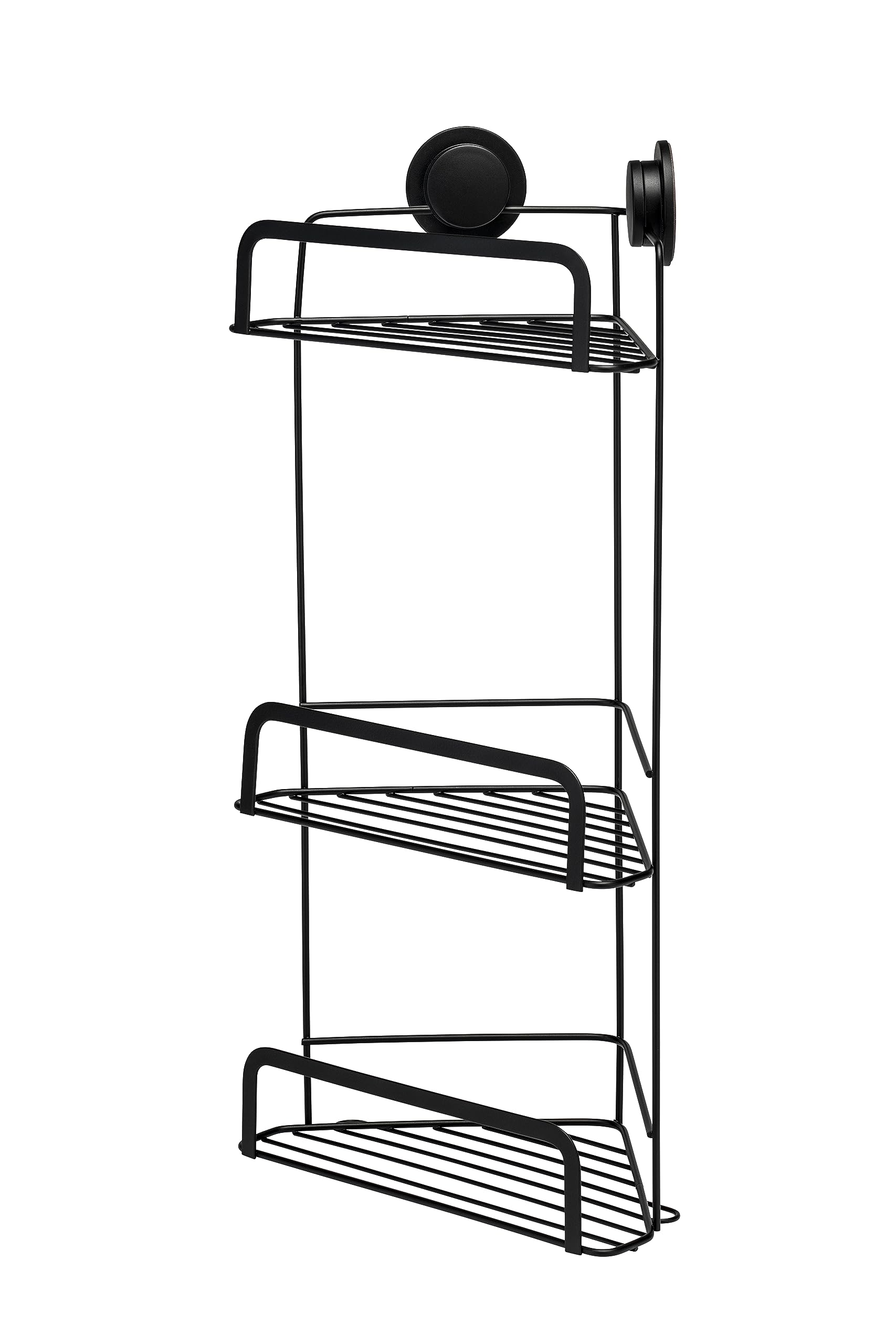 Croydex Stick 'N' Lock 3-Tier Corner Shower Caddy | Matt Black Steel