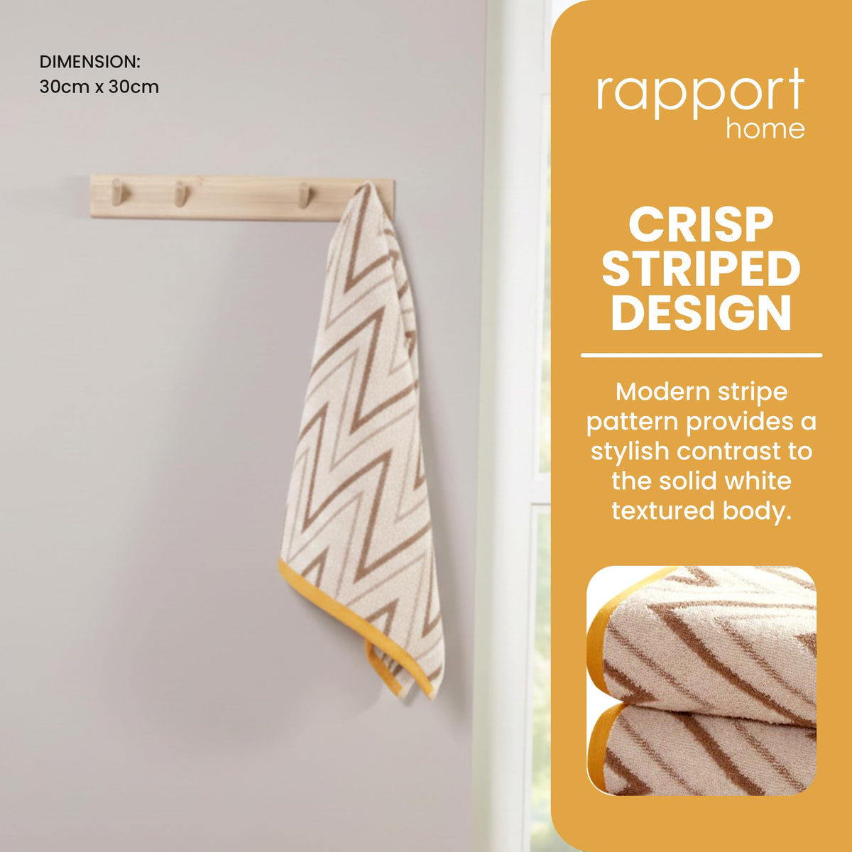 Rapport Home Helix Face Towels 2 Pack | Natural | 30x30cm | Luxurious 500GSM 100% Cotton | Oeko-Tex Certified Soft & Absorbent - image 2