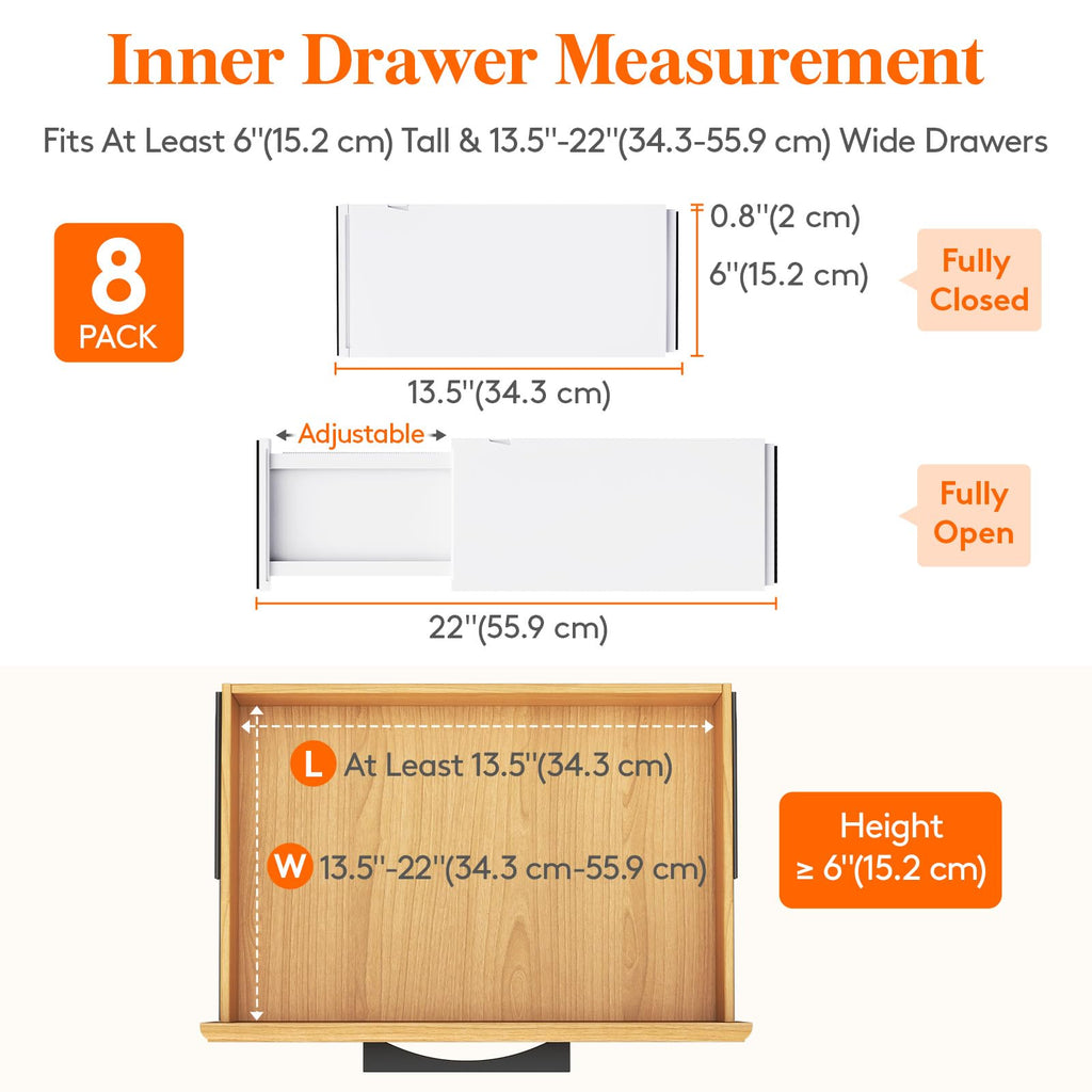 Lifewit 8 Pack Adjustable Drawer Dividers | 6" High Expandable Organizers