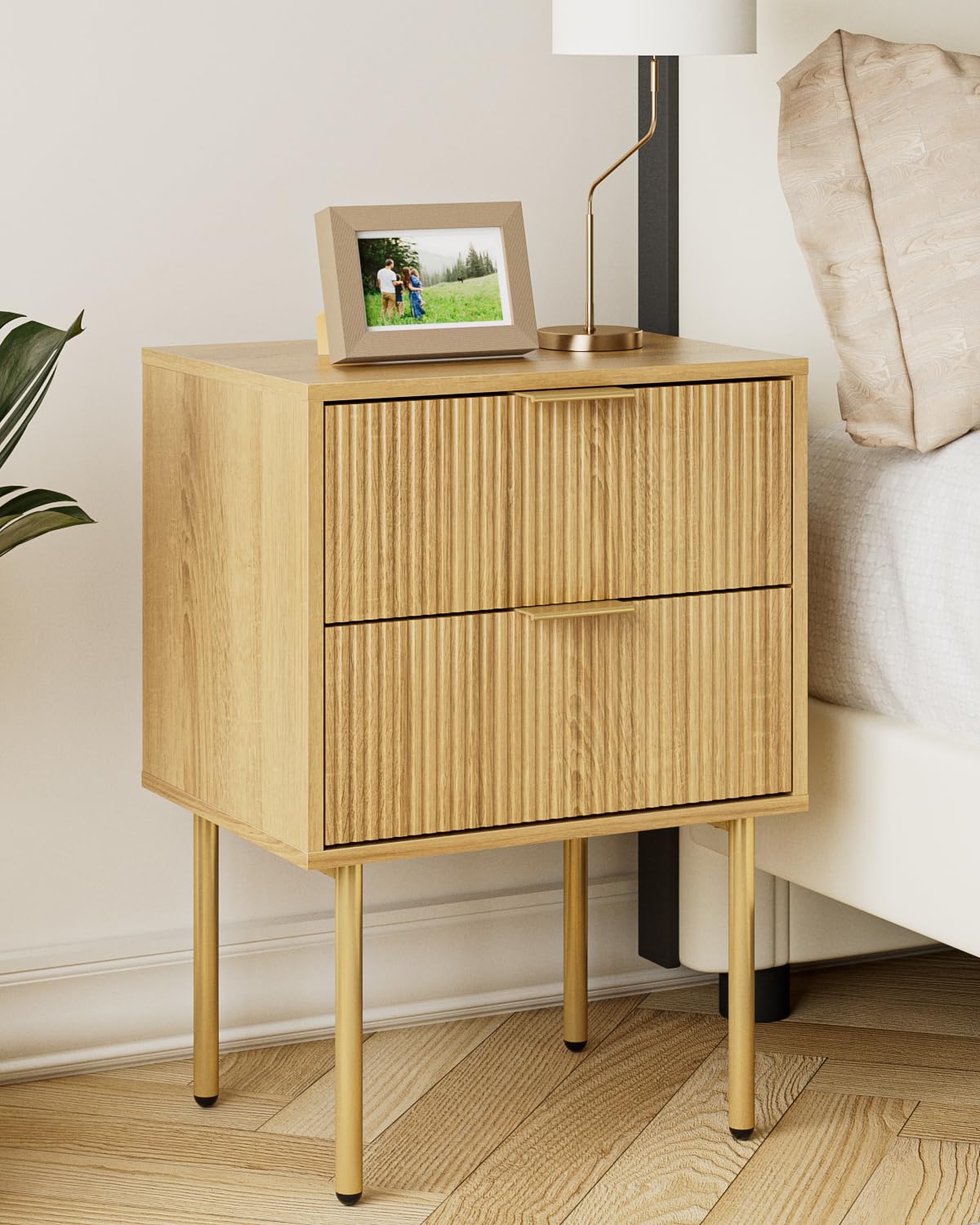 HEYZOEY Mid-Century Modern Nightstand | 2-Drawer Wooden Bedside Table