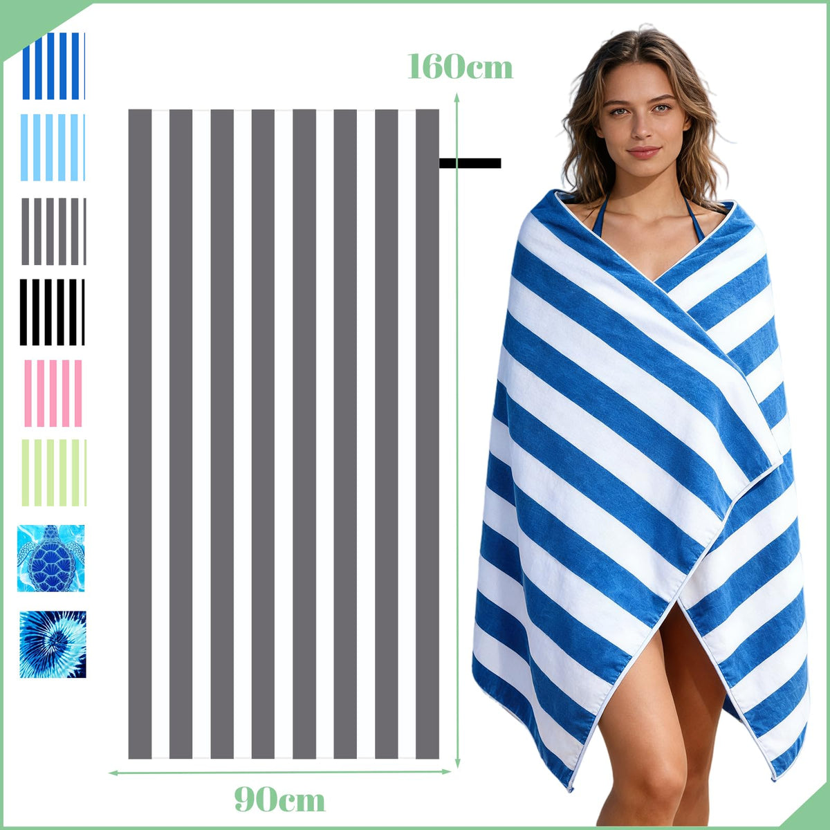 Large Microfibre Beach Towel for Adults with Bag 160x90cm,Grey Quick Dry Beach Towel with Double Sided,Lightweight Beach Microfiber Towels for Travel - image 2
