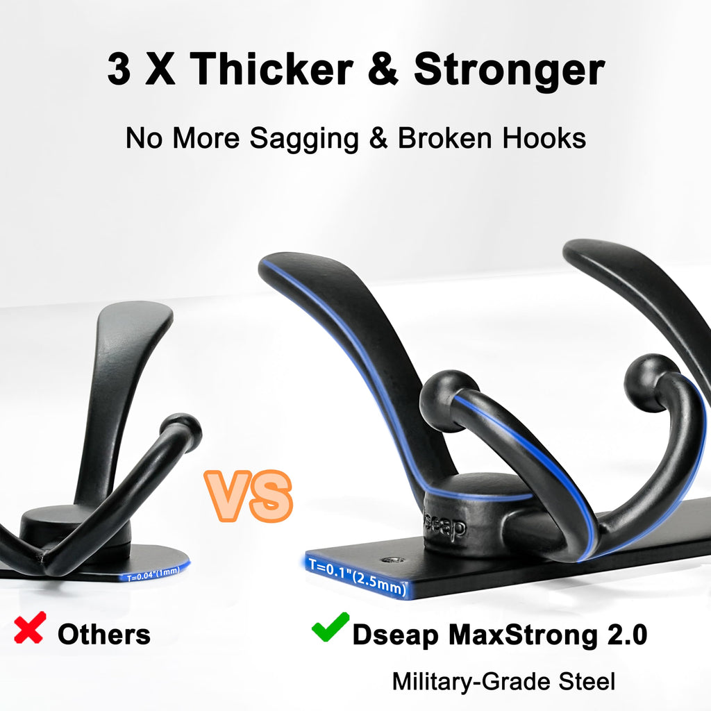 Dseap Coat Rack Wall Mount, Heavy Duty 2.5mm Base vs Flimsy 1mm, Double-Thick Solid Anti-Snap Hooks - image 4