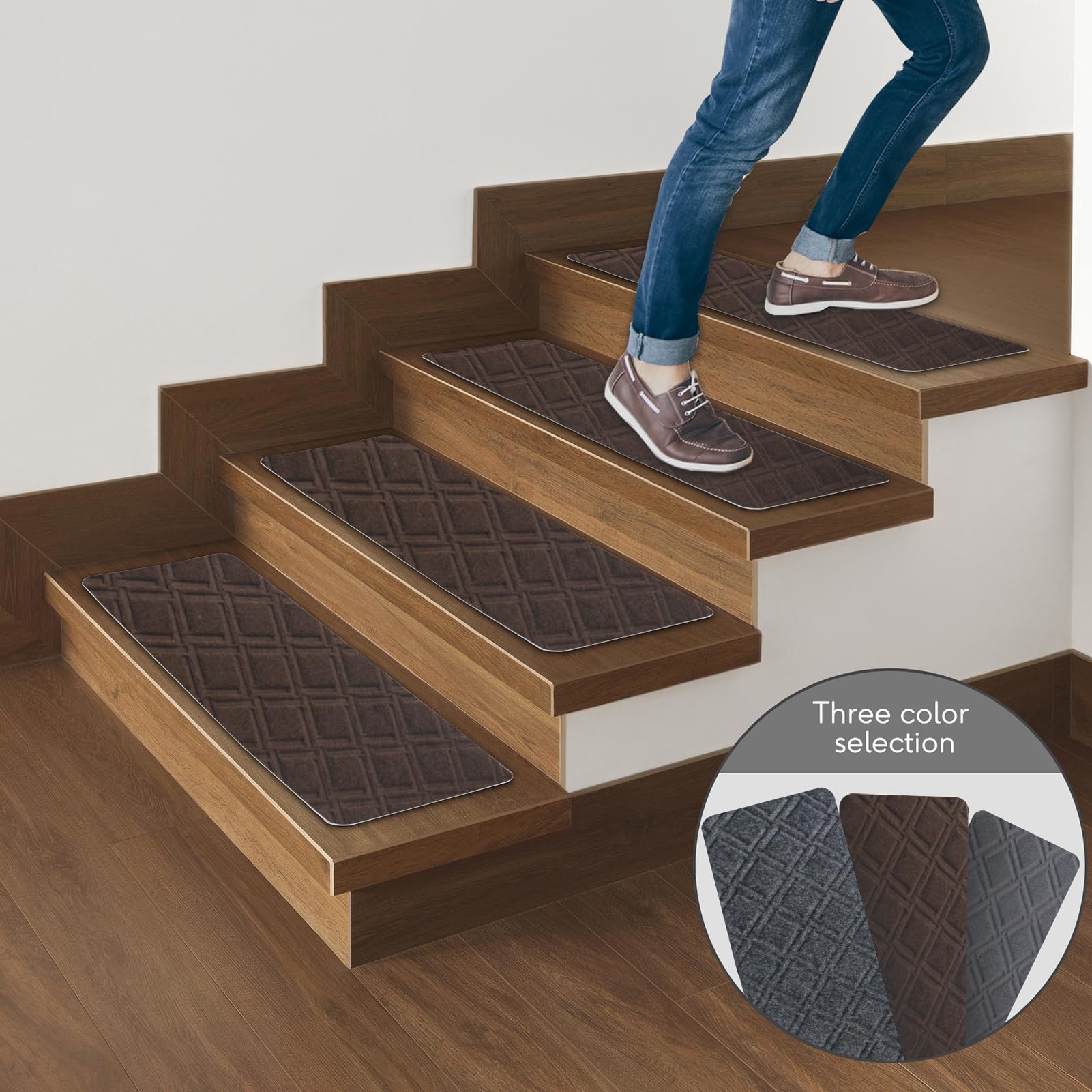 Triceratops Non-Slip Stair Treads - 14-Pack Washable Wool Blend Runners
