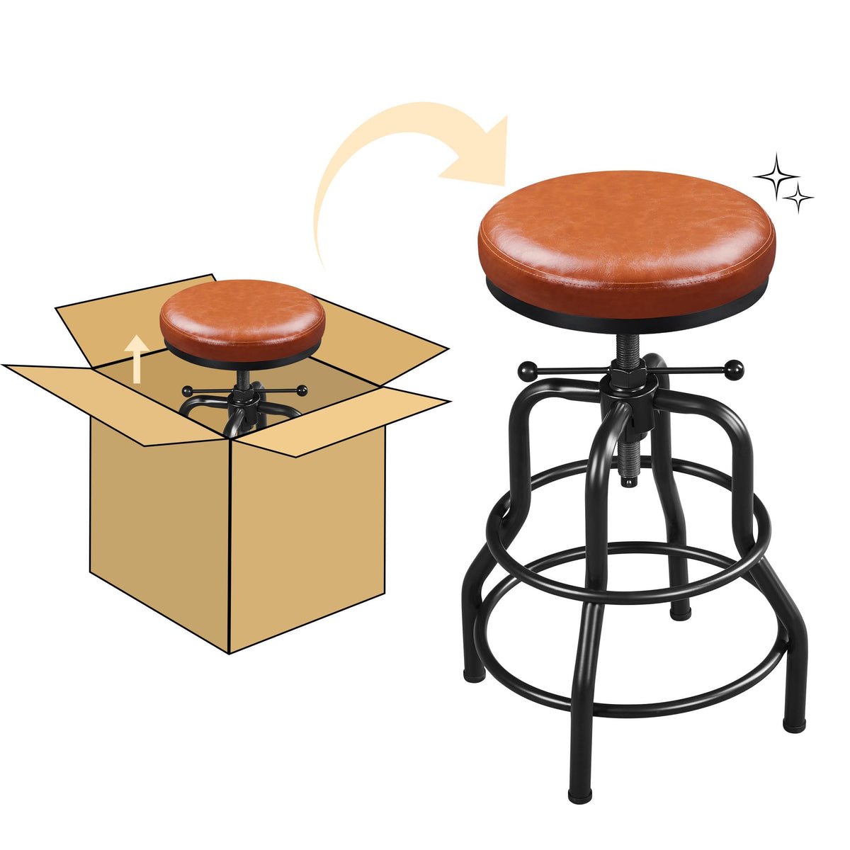 Yaheetech Rustic Round Adjustable Industrial Bar Stools, 1PCS Light Brown - image 5