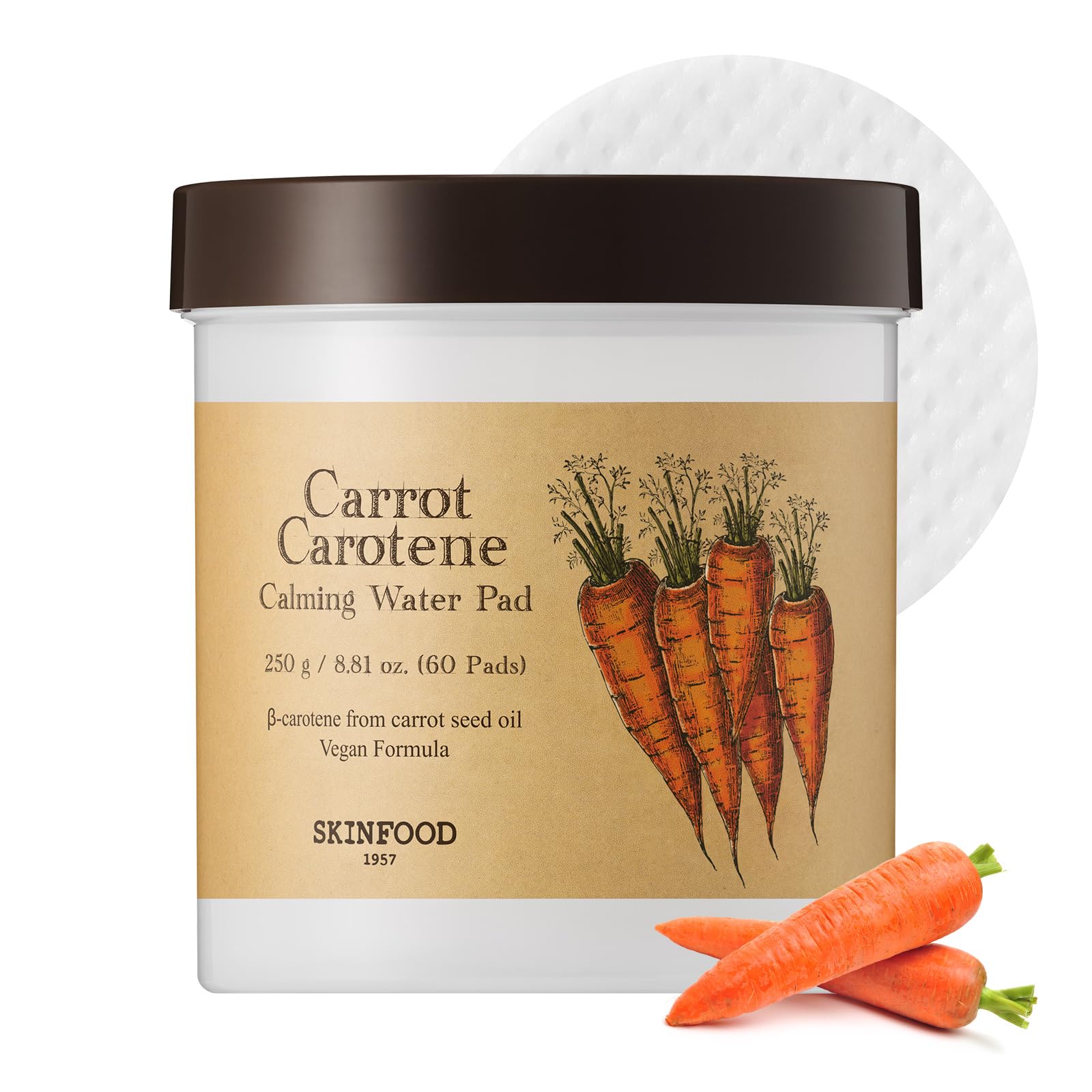 SKINFOOD Carrot Carotene Calming Water Pad | Vegan Redness Relief (60 Sheets)