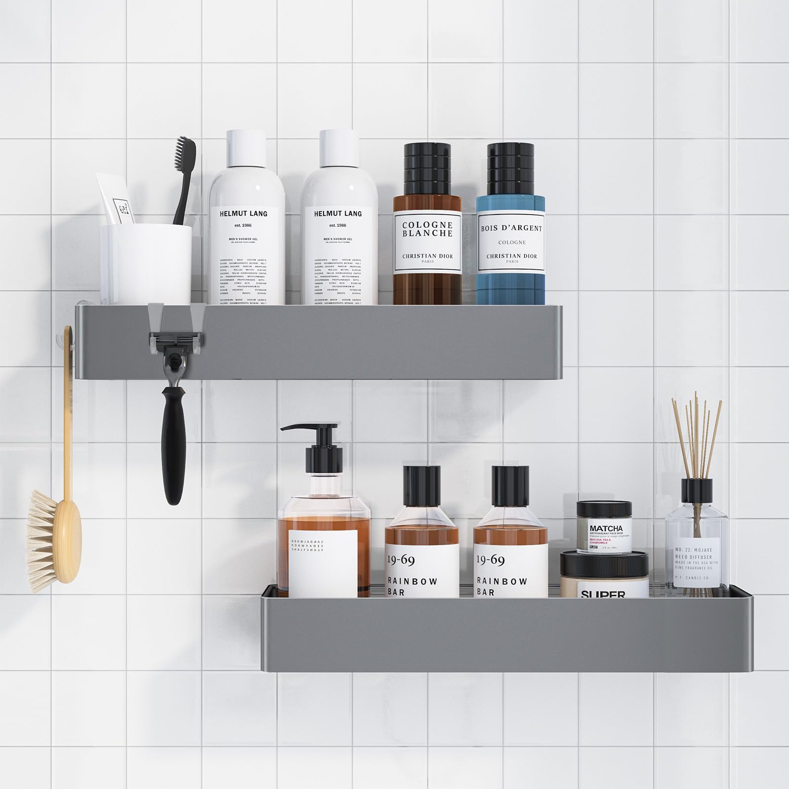 Kitsure 2-Pack Rustproof Shower Caddy – Drill-Free Adhesive Shelves, Silver