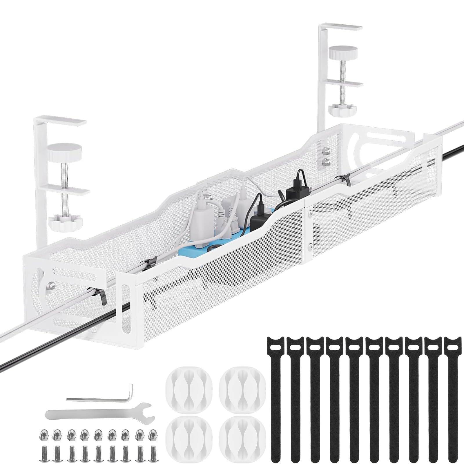 Tivddikun 25'' Under Desk Cable Management Tray - No Drill Metal, White