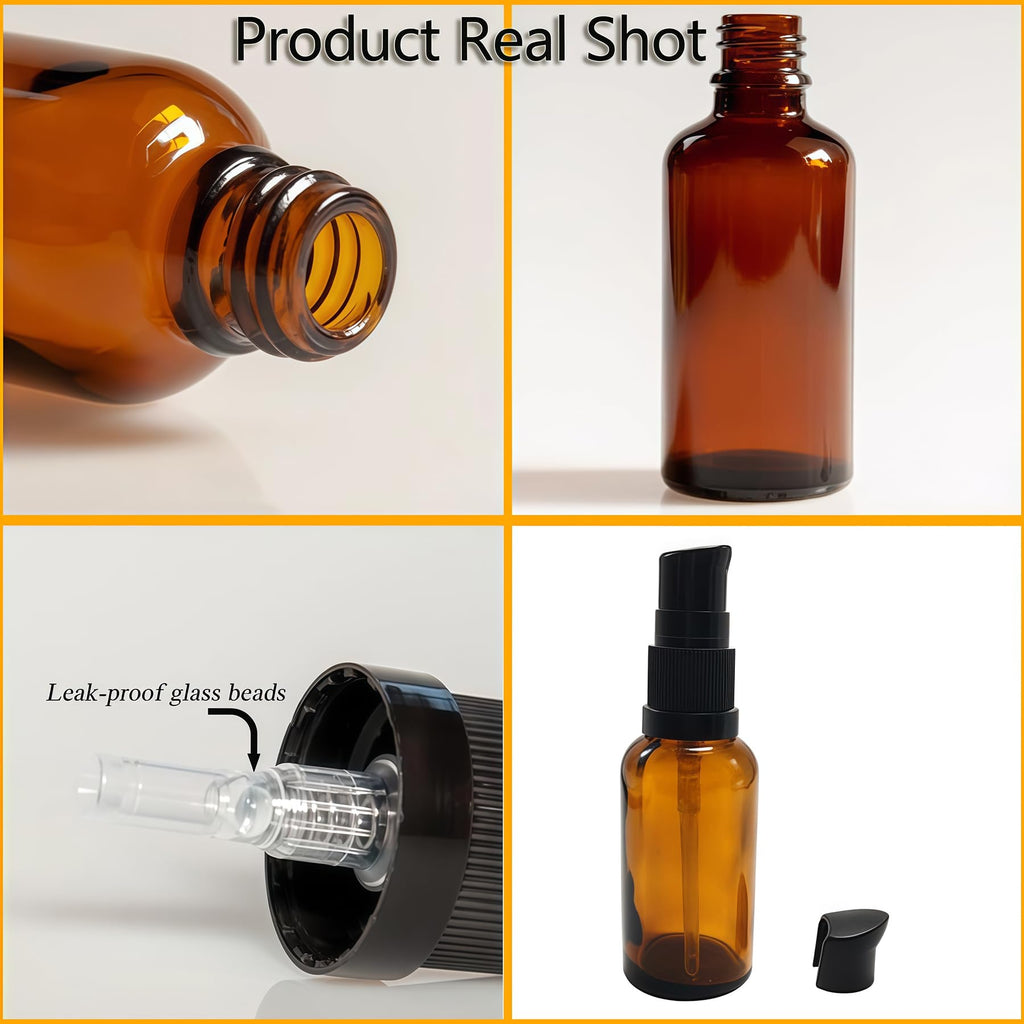 TUPANDY 3PCS 100ml/3.3oz Amber Glass Lotion Bottles Empty Refillable Cosmetic Makeup Travel Size Pump Dispenser Container Jars for Aromatherapy - image 4