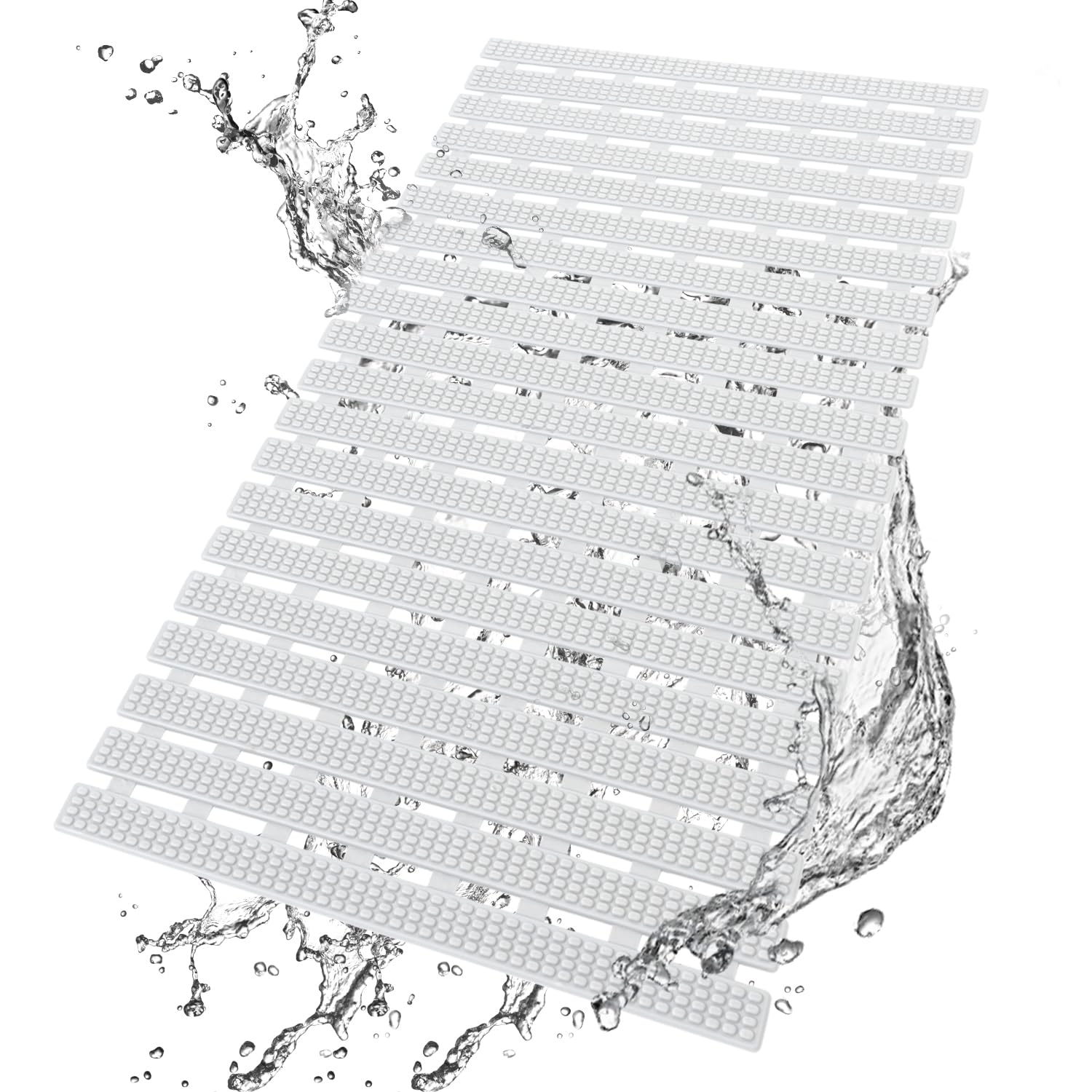 HITSLAM Non Slip Bath Mat – 68x38cm Anti Mould TPE Shower Mat, White