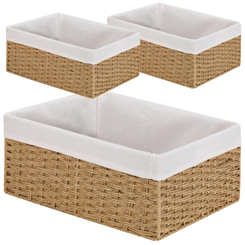Vagusicc Wicker Storage Basket with Handles and Removable Fabric Lining