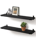 Gronda Black Floating Shelves – 60cm Paulownia Wood Wall Shelf, Set of 2