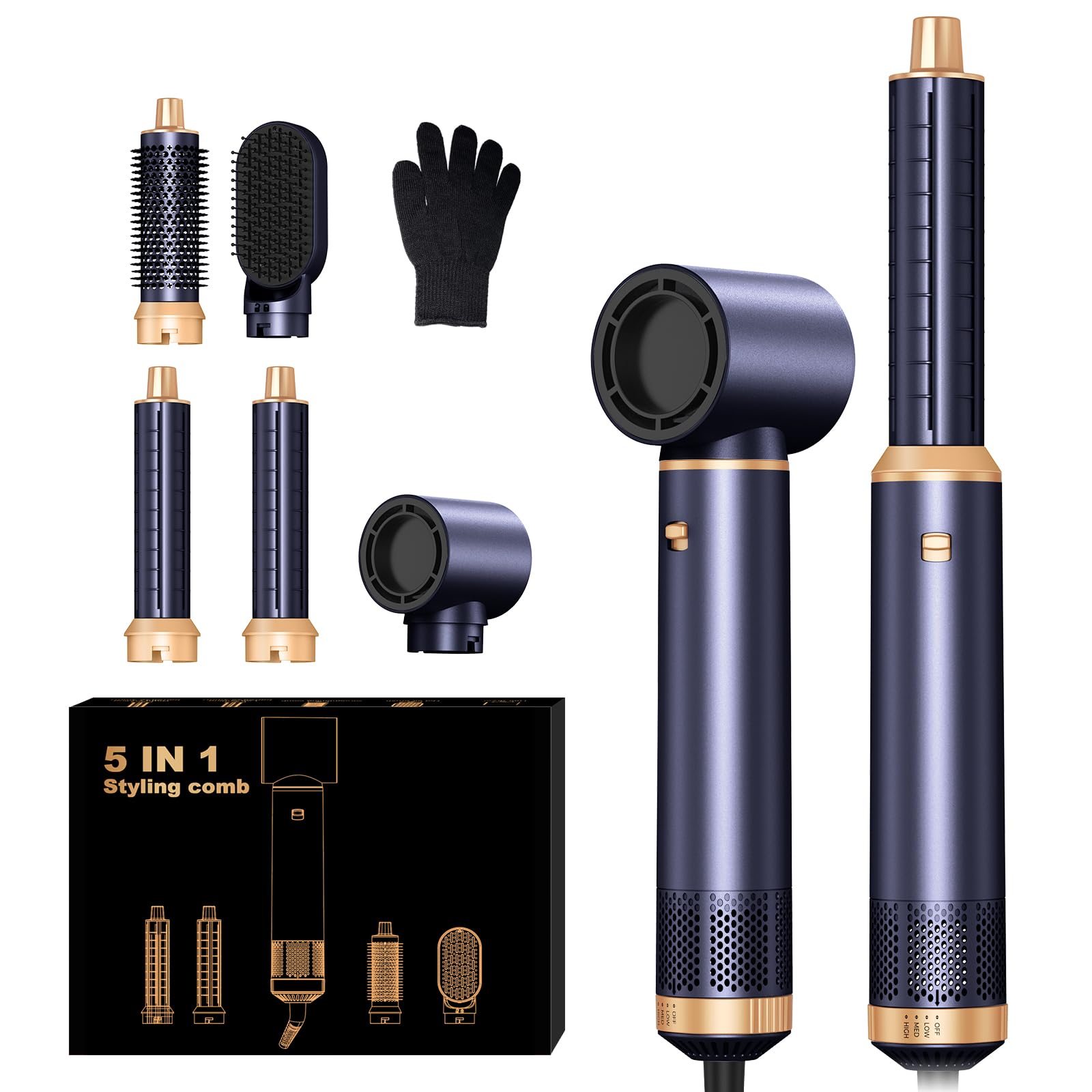 5-in-1 Air Styler | 1000W Ionic Hair Dryer Brush & Curler