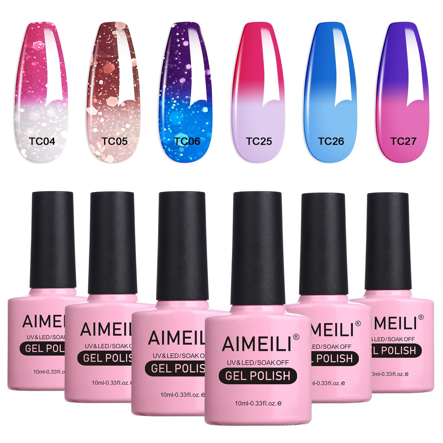 AIMEILI Temperature Color Changing Chameleon Gel Nail Polish Set - 6 Pcs