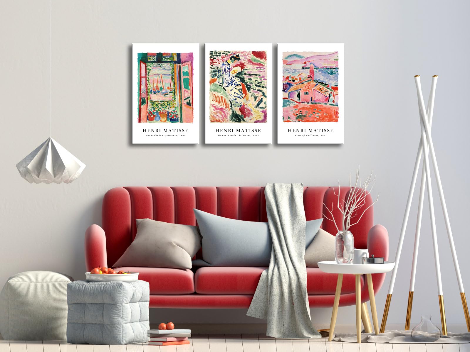 Wieco Art Henri Matisse Abstract Canvas Wall Art - 3 Piece Set 16x24in