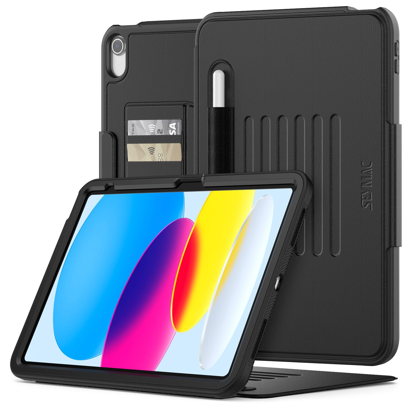 SEYMAC iPad 11th/10th Gen Case – Shockproof Folio with Pencil Holder