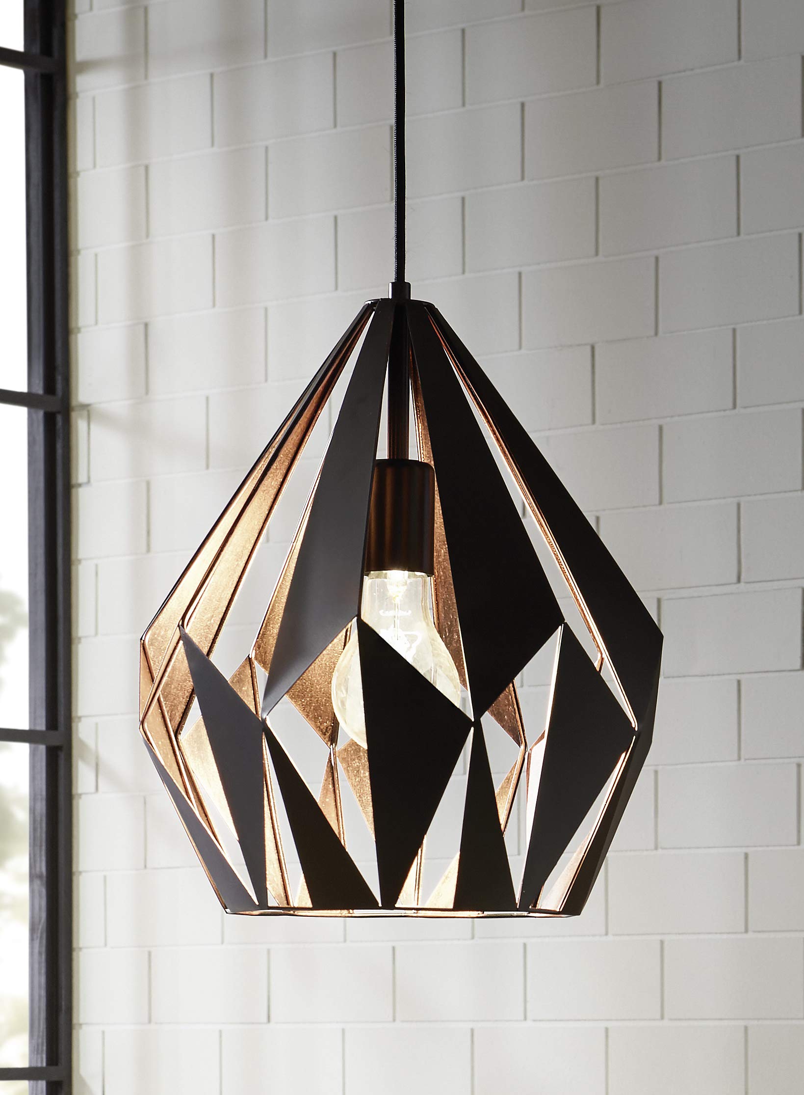 EGLO Vintage Steel Pendant Light | Industrial Black & Copper – 60W