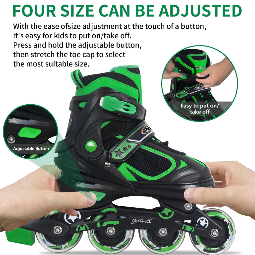 Nattork Kids Inline Skates – Adjustable Rollerblades with Light Up Wheels