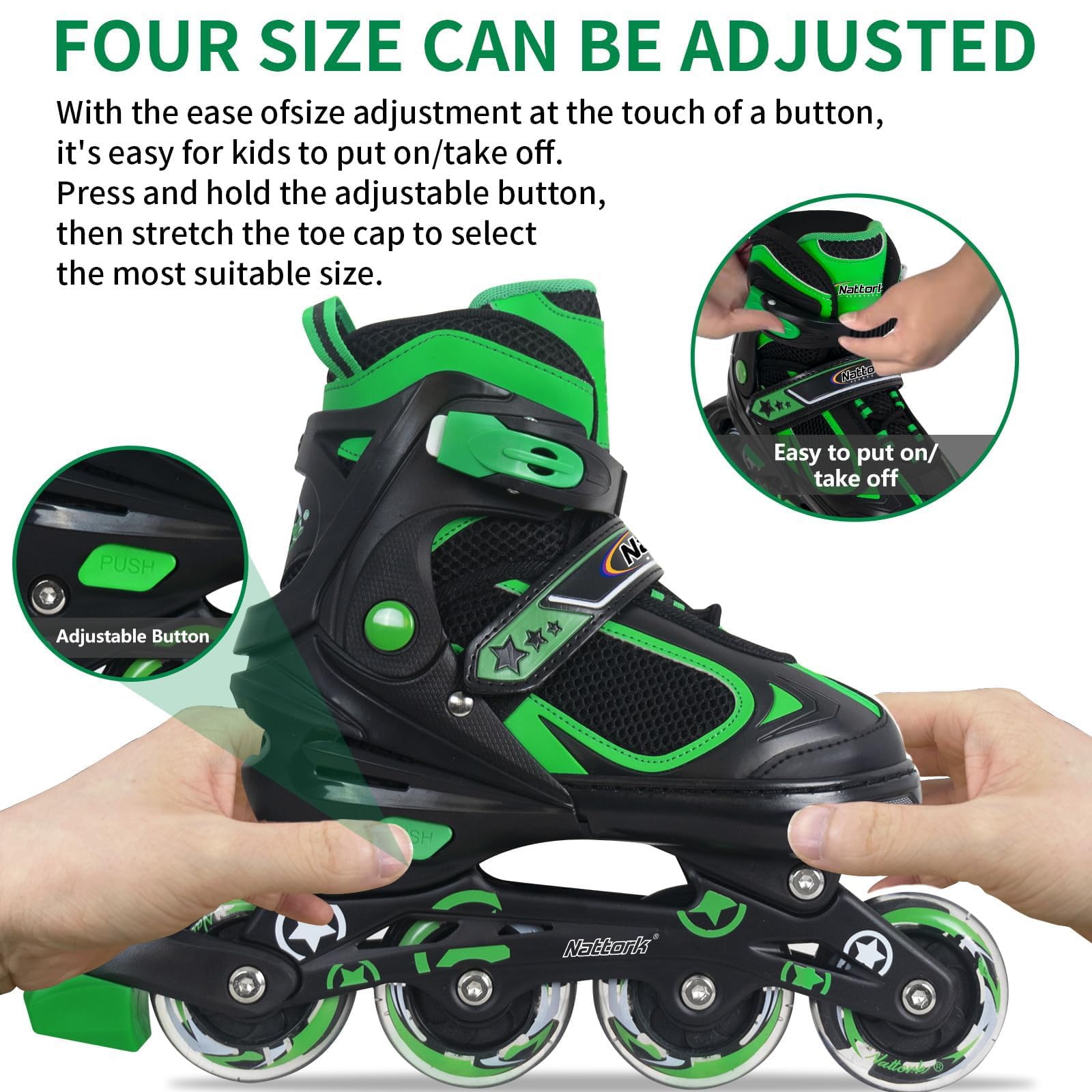 Nattork Kids Inline Skates – Adjustable Rollerblades with Light Up Wheels