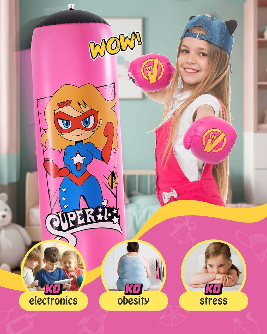 Kids Inflatable Punching Bag Set | 66" Karate & Boxing Kit
