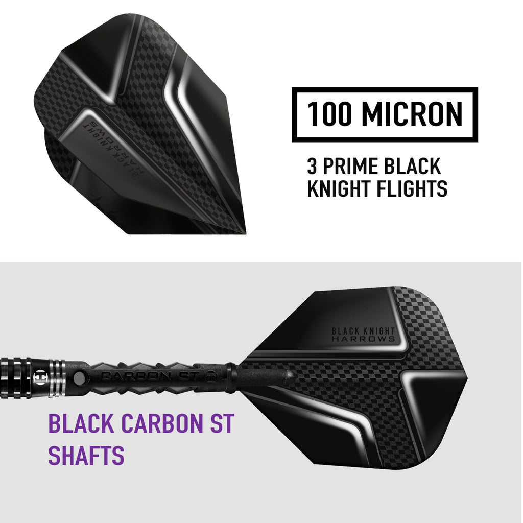 Harrows Black Knight 90% Tungsten Steel Tip Darts Set | 25g Black