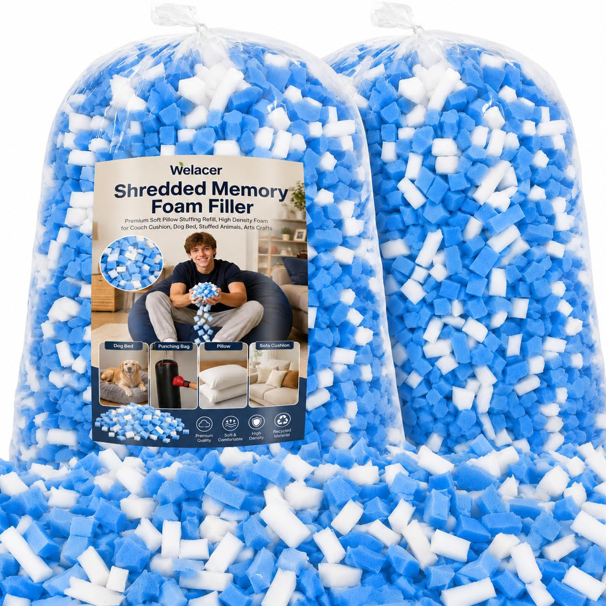 Welacer Blue White Shredded Memory Foam 4.5KG, Bean Bag Chair Refill - image 1